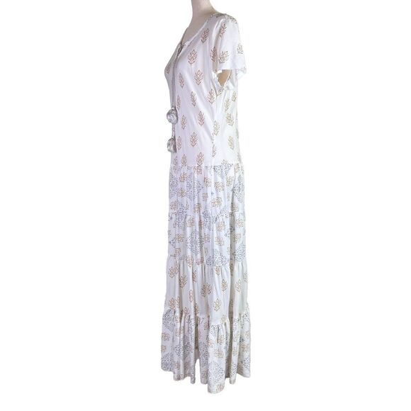 Sundance Maxi Dress Short Sleeve Size Large White Cream Tassel Tiered Boho - Picture 5 of 13